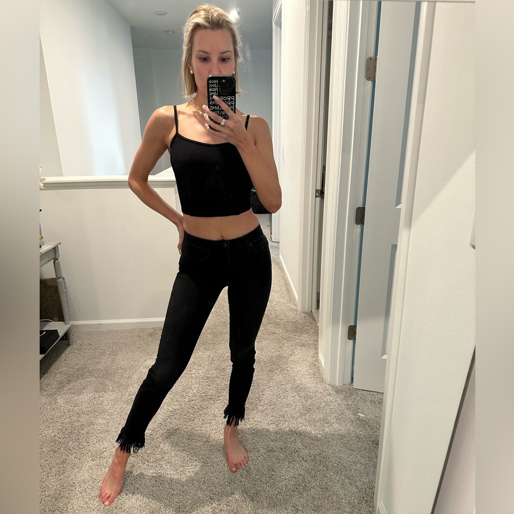 JOE’s The Charlie High Rise Skinny Ankle jeans with fringe hem